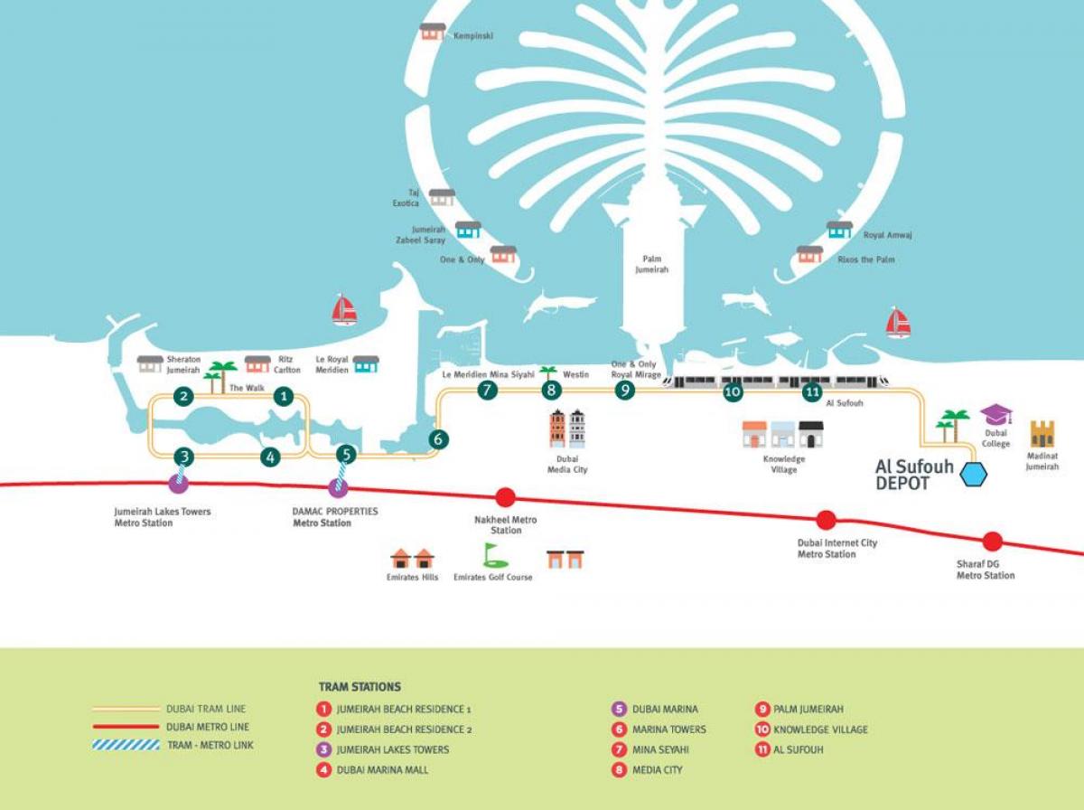 ドバイのトラムステーションマップ